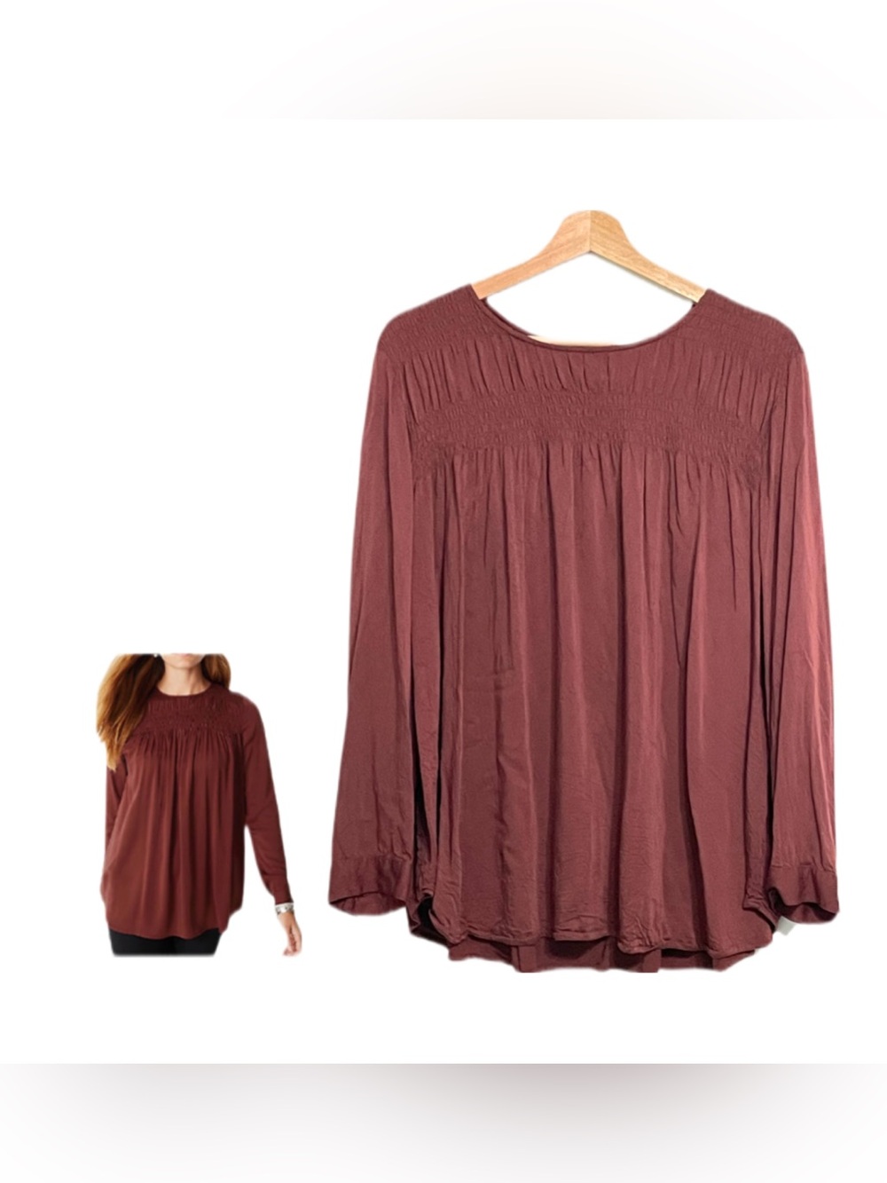 J. Jill Long Sleeve Smocked Yoke Tunic Top Size XL Petite Boho Flowy